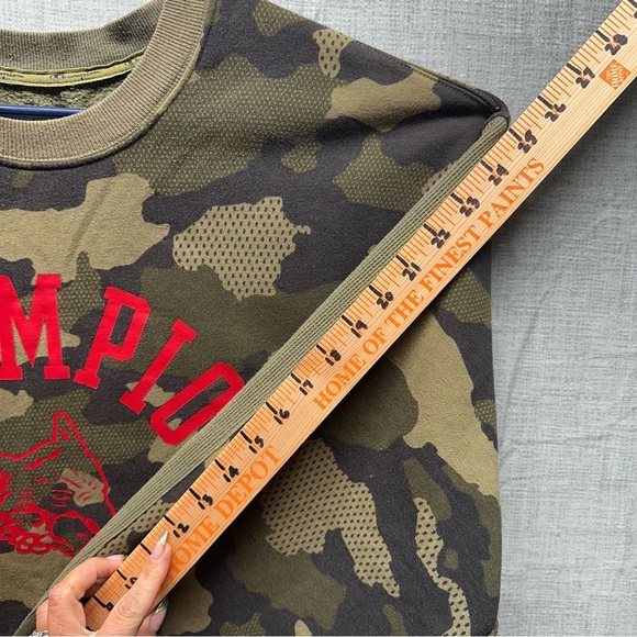 Champion Camo Mesh Inset Sweatshirt XL Red Logo Dog Drawstring Hem VTG - Picture 11 of 11